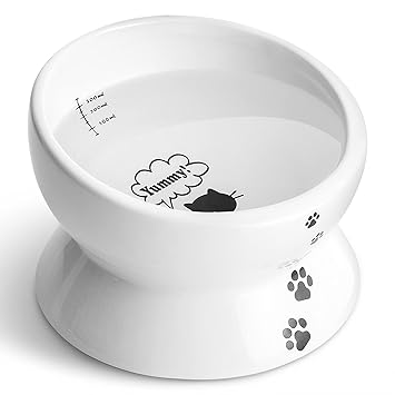 Y YHY Ceramic Raised Cat Food Water Bowl, 15 Ounce Slanted Cat Bowl, Tilt Angle Protect Cat's Spine, Stress Free, Backflow Prevention, Gift for Cat, Cat Dish, White