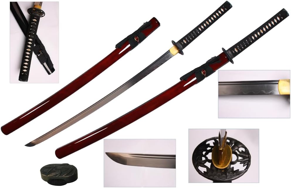 Musashi Japanese-Inspired Hand-Crafted Steel Display Piece with Deep Crimson Finish – Traditional Decorative Collectible for Interior Presentation