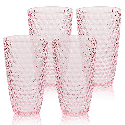BELLAFORTE Shatterproof Tritan Plastic Tall Tumbler, Set of 4, 19oz – Laguna Beach Drinking Glasses – Unbreakable Tritan Drinking Glasses for Parties – BPA Free – Pink