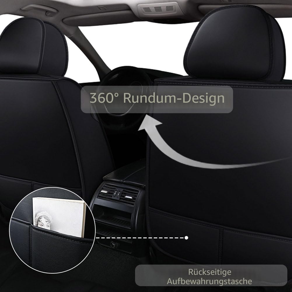 Sitzbezug Auto Vordersitze 2 Stück, Atmungsaktiver Eisseiden-Autositzbezüge PU Leder Universal Set, Kompatibel mit Den Meisten Limousinen und SUV (Schwarz Rot)