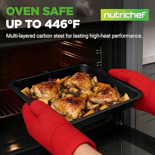 Image of NutriChef 10-Piece Non-Stick Baking Set - Heavy-Duty Carbon Steel Bakeware Set w / Cookie Sheets, Muffin Pan, Roasting Pan, Cake Pan, Baking Tray, Pizza Pan - Effortless Food Release & Easy Cleanup