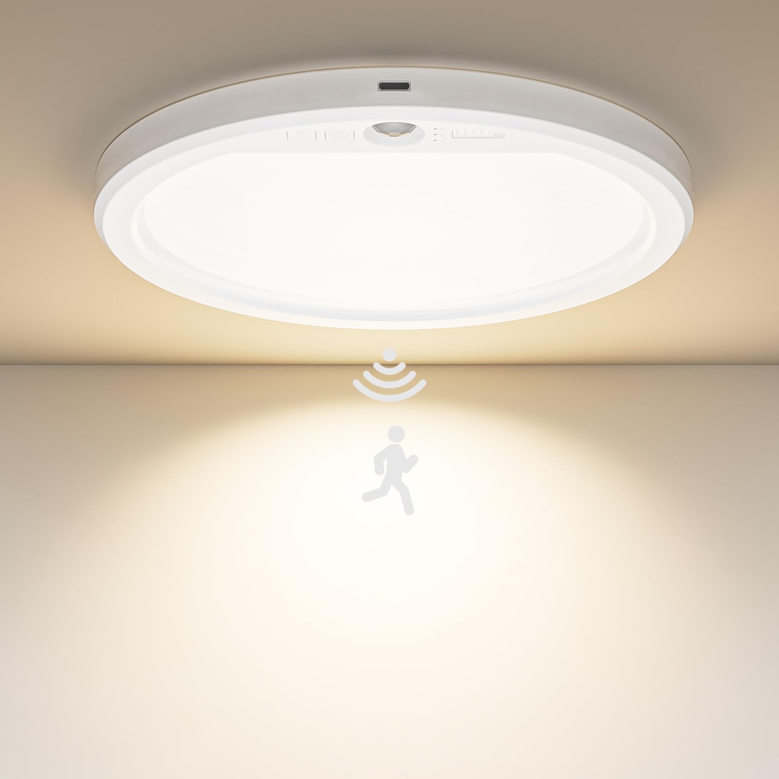 Birnetek® Rechargeable Motion Sensor Ceiling Light, 350LM LED Ceiling Lights with Remote, 5000mAh Battery, 3 Colour & Dimmable 10%-100%, Wireless Mount Sensor Lights for Hallway, Garage, Stairs — image 1