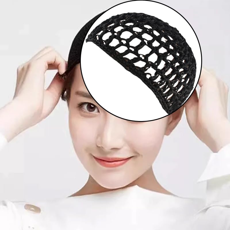 5PCS Crochet Hair Nets for Sleeping - Reusable Sleeping Hair Wrap & Wig Protection Cap for Shower, Makeup(Black+Gray)