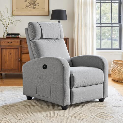 BonVoche Fauteuil Relax, Fauteuil Détente avec Ports de Chargement USB & Type-C, Dossier et Footstool Réglables, Siège Individuel pour Salon, Chambre,...