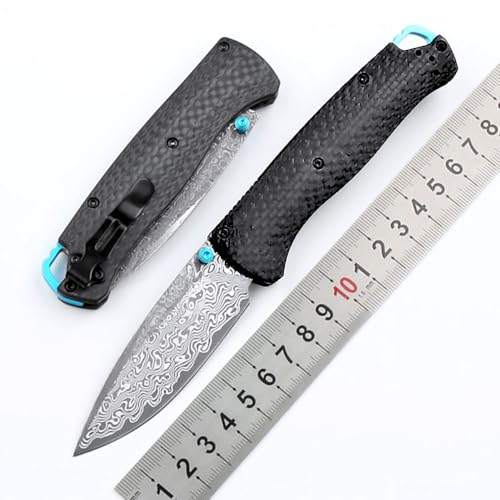 Couteau pliant damassé forgé en fibre de carbone et acier de Damas tranchant - Couteau EDC - Couteau de survie en acier damassé - Couteau de survie à une main - Couteau de survie en carbone avec