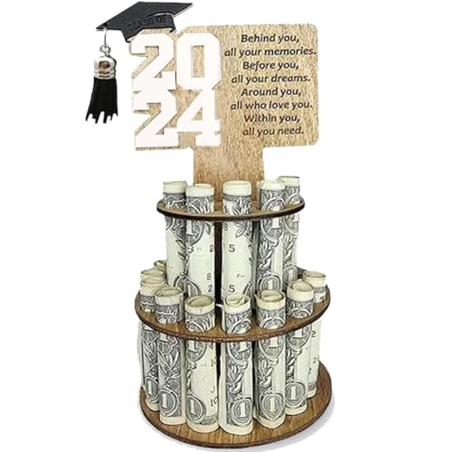 Graduation Gift Money Holder 2024Graduation Money Cake Double,Double-Layer Cash Holders with 25 Holes,Unique Wooden Graduation Money Holder Cash Gift Ideas for Graduation (White)