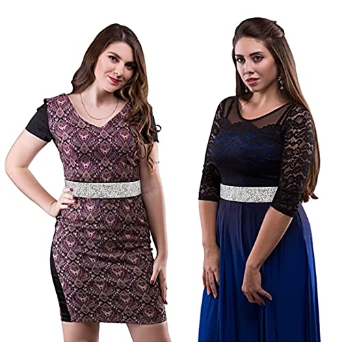 Rhinestone Elastic PU Leather Belt Shiny Crystal Stretch Waist Belt Wide Waist Band for Women Dress2