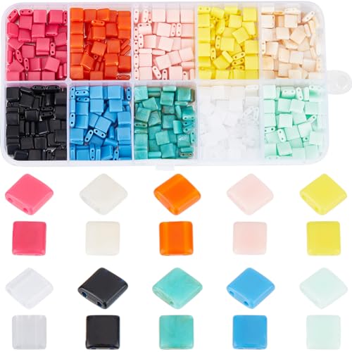 SUNNYCLUE 1 Box 800Pcs 2 Hole Tila Beads Acrylic Flat Square Beads Opaque Macron Colour Small Cute Seed Bead for jewellery Making Diy Crafts Supplies Beading Bracelet Necklace Women Adults Beginner