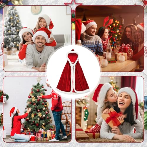 YISKY Roter Weihnachtsumhang mit Kapuze, Damen Santa Claus Kostüm, Rot Samt Mantel, 100 cm, Unisex, Elegantes Design, Perfekt für Weihnachten, Silvester, Cosplay & mehr