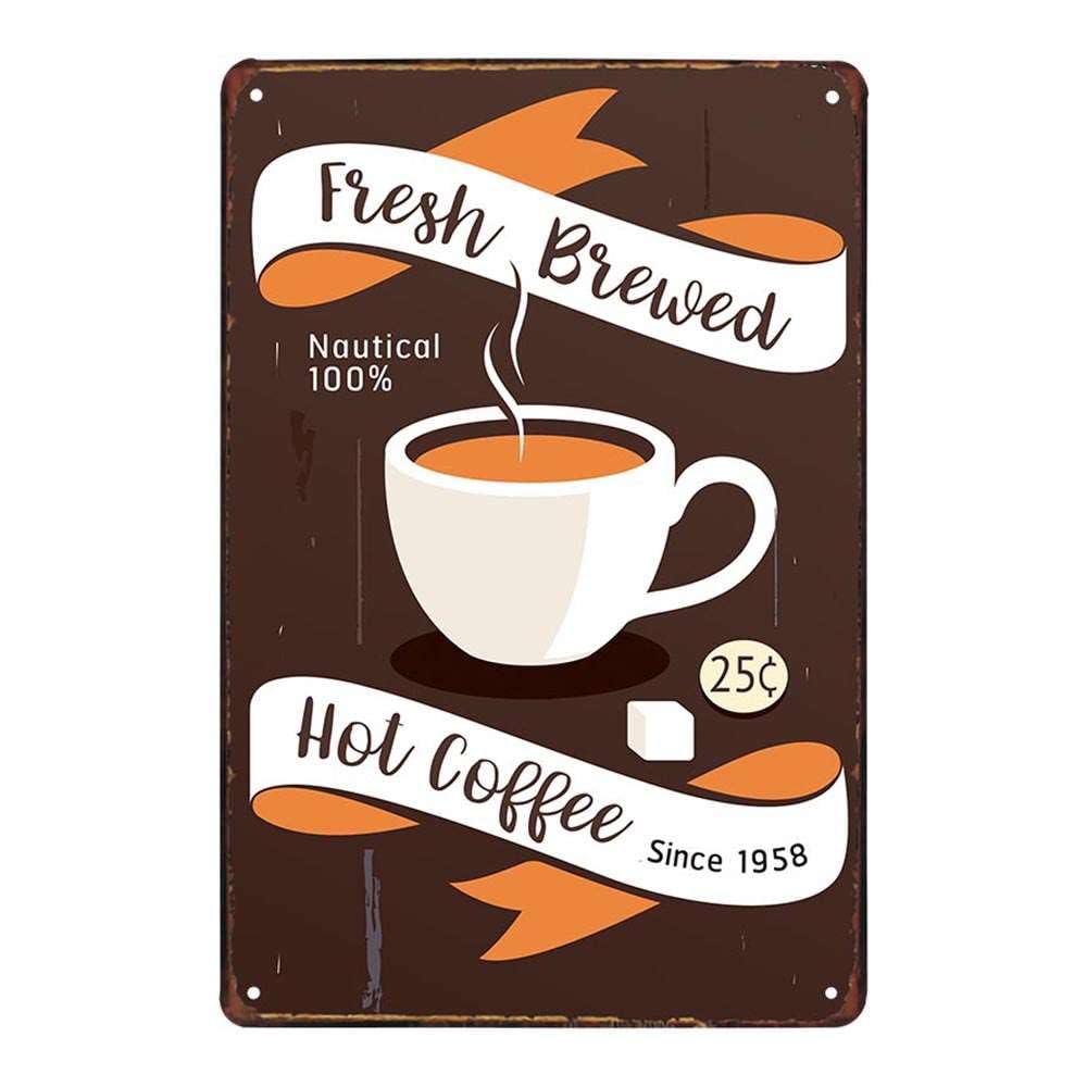 Juego de 4 placas de metal retro vintage con diseño de café
