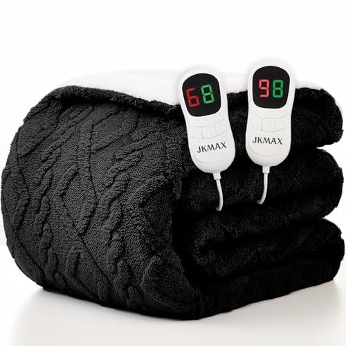 JKMAX Heated Electric Blanket Queen Size-84"x90" Heating Blanket with 10 Heating Levels & 5 Time Settings Over-Heat Protection，Winter Warmer for Adults with ETL Certification（Black）