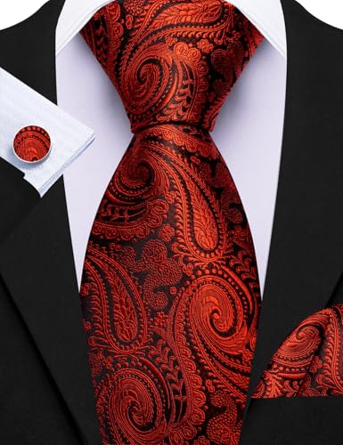 Image of Barry.Wang 6 PCS Men Ties Set Silk Business Fashion Woven Necktie Handkerchief Cufflinks Paisley Stripe Wedding Party
