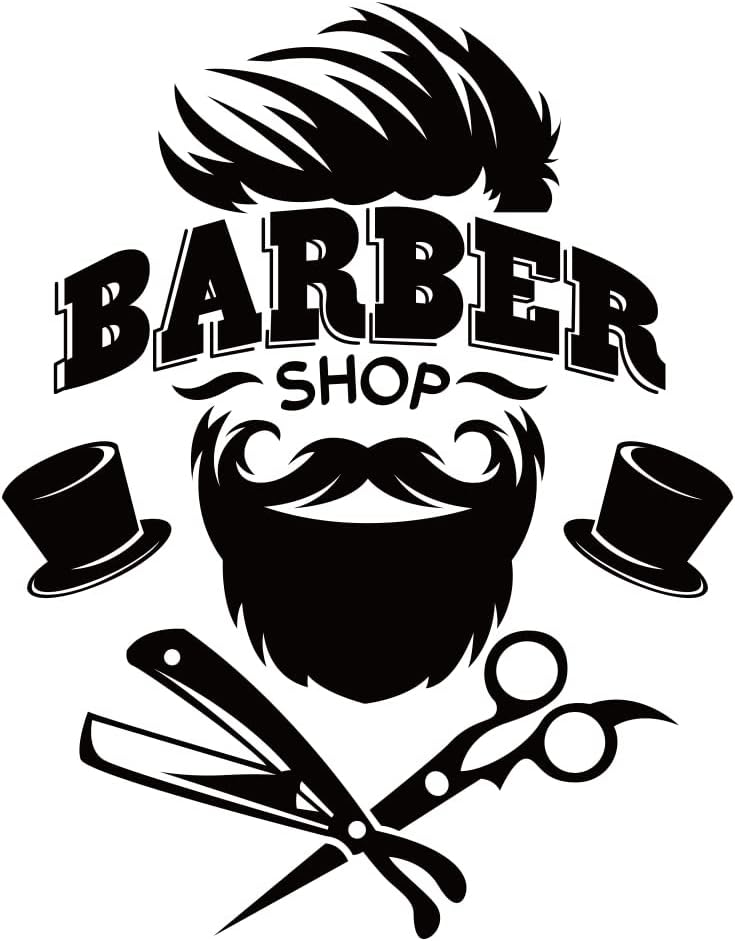 SUPERDANT Barber Shop Wall Sticker Black and White Hairdressing Theme Vinyl Wall Decor Barber Shop Decal Wallpaper Art Stickers for Home Bedroom Living Room Barber Shop Decorations 23.2x13.7in