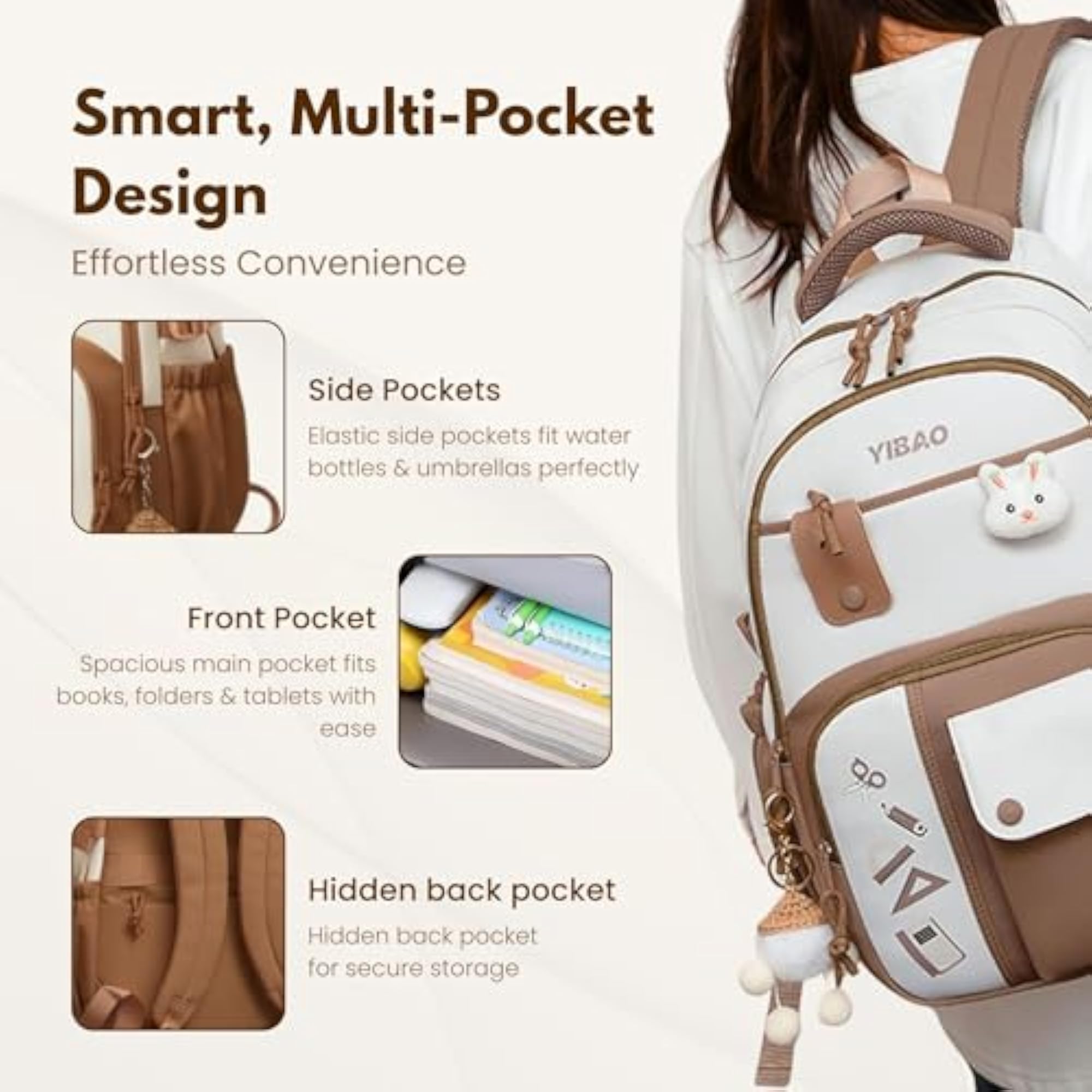 Cute School Backpack for Girls, Stylish Pink & White Large Capacity