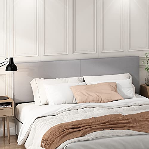 Image of Furinno Roanne Headboard King Size, Plain Upholstered Wooden Head Board, Bed Frame Mount, Easy Assembly, for Bedroom, Dorm, Light Grey