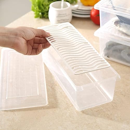 Miniatura 5 de 2 cajas de almacenamiento de plástico para nevera, caja organizadora para cocina con placa de drenaje extraíble y tapa hermética, contenedores de