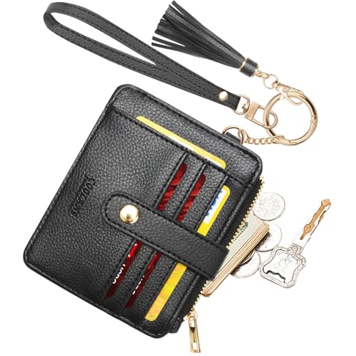 Image of COOLANS Silicone Bracelet Wristlet Wallet Credit Card Holder RFID,ID Window,Key Ring Tassel,Slim Wallet Women Keychain Purse