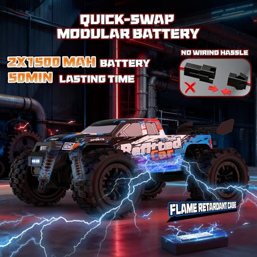 1:16 4X4 High-Speed 40-50+KM/H(Peak) RC Cars Monster Truck - 390 Motor Durable axle & Suspension RC Truck | 3000mAh Batteries | rc Car Toys Halloween Birthday for Teens Aged 14+ - image 5