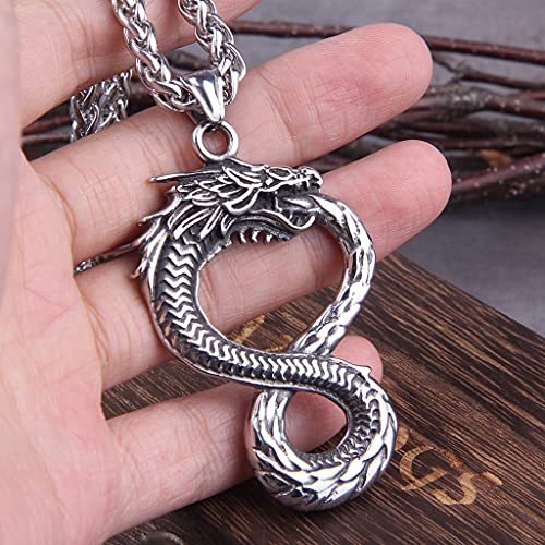 Collier dragon viking nordique et sa chaîne robuste de 24 pouces pour homme