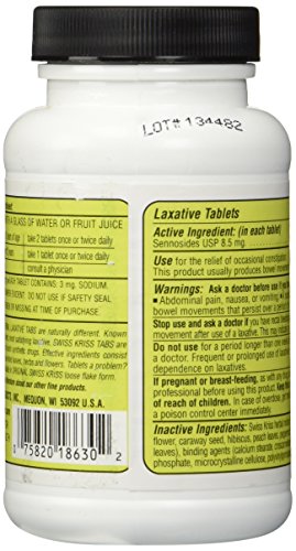 Image of Swiss Kriss Herbal Laxative Tablets, Natural Laxatives for Constipation Relief, Senna Laxative, 250 Tablets (Pack of 2)
