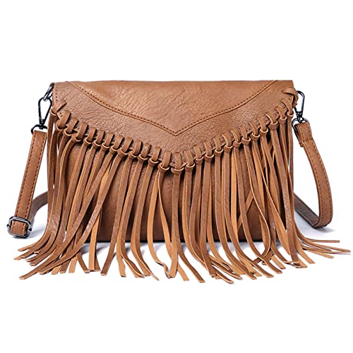 Vintage Fringe Purse Fringe Hobo Bags for Women Vegan Leather Tassel Hippie Crossbody Bag