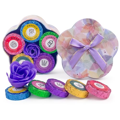 Duschdämpfer Aromatherapie 20 Stück - Geschenk für Frauen Set mit Blumenform Metallbox, ätherisches Öl Stressabbau Duschbomben, langanhaltender Duft für Zuhause, Spa, Badezeit, Reiseutensilien