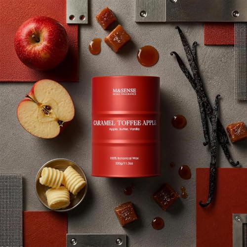 Image of M&SENSE Caramel Toffee Apple Scented Soy Candles,11.3 oz Fall Candle Non Toxic,Aromatherapy Candle for Stress Relief Meditation Relaxing