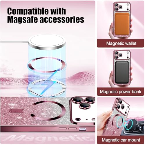 Image of Misscase for iPhone 17 Pro Max Case Compatible with MagSafe,Built-in Camera Lens Protector Full Protection Soft TPU Anti-Scratch Anti-Fingerprint Magnetic Glitter Slim Case Cover 6.9 inch Pink