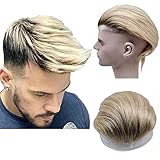 N.L.W. NLW European human hair toupee for men with Soft fine French lace 10x8 Straight hair pieces human hair replacement system for men Light blonde color hair units T4/613