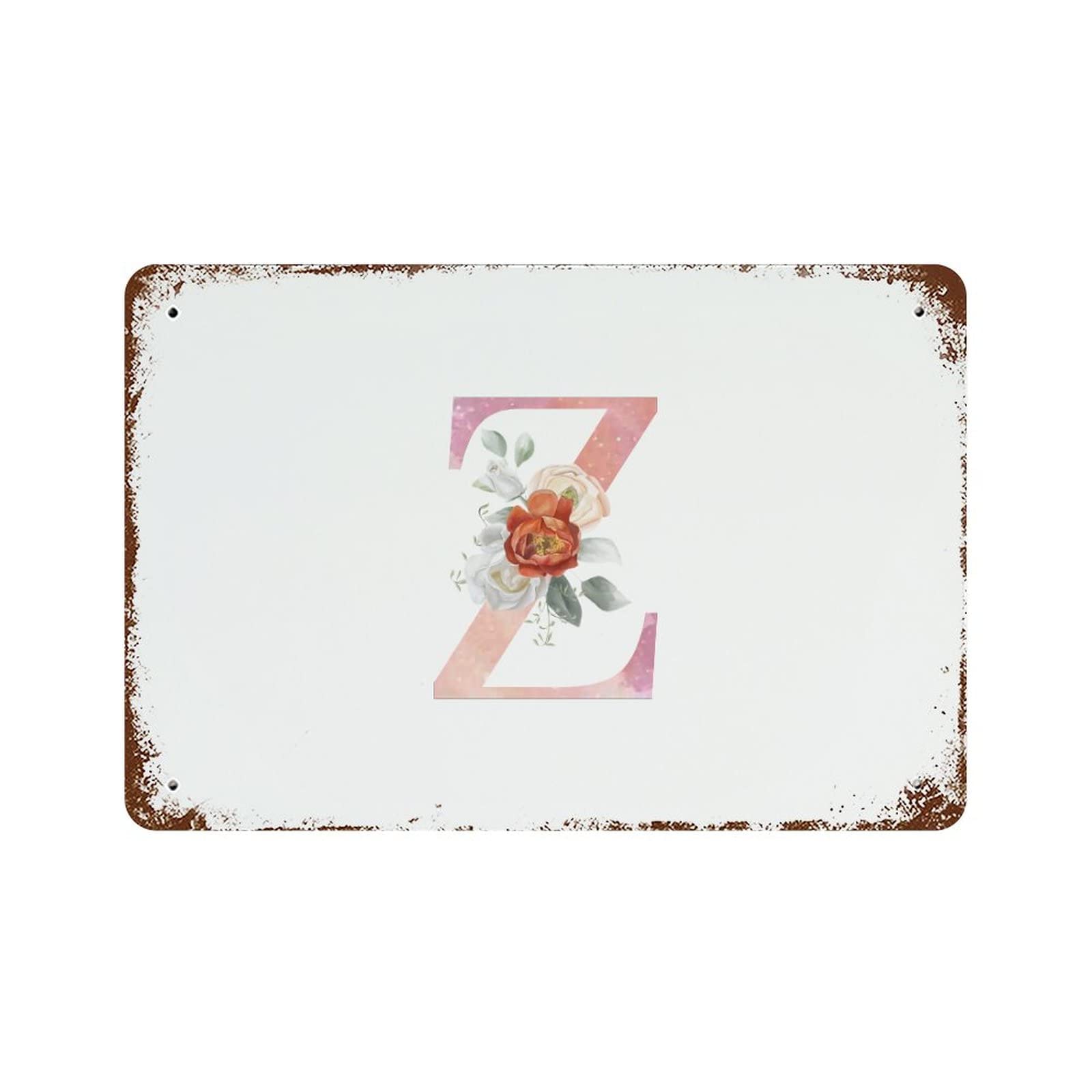 Lettre Z rose aquarelle en aluminium plaque decorative vintage de cuisine et terrasse retro