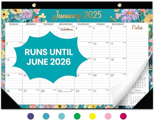 Image of Desk Calendar 2025, 18 Months Calendar Runs from January 2025 to June 2026 - Large 17 inch x 12 inch Desktop /Wall Monthly Calendar for Home School, or Office - 2025 New Edition, Floral Pattern