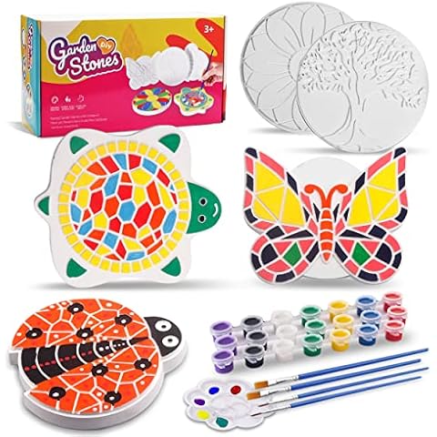 Paint Your Own Stepping Stones for Kids,5 Pack DIY Ceramic Painting Craft Kits,Arts and Crafts for Kids Ages 4-8,Painting Crafts for Girls Ages 8-12,Outdoor Garden Art Valentine's Gifts for Toddler Cover
