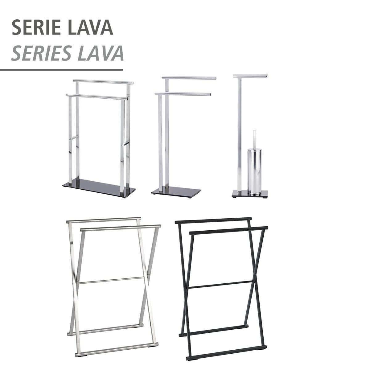WENKO Piantana portarotolo e scopino WC Lava, Acciaio inossidabile, 21 x 71 x 17 cm, Lucido