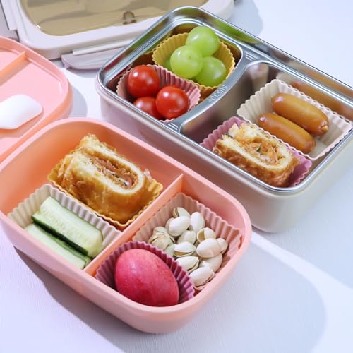 Image of 24Pack Silicone Muffin Cups, Reusable Cupcake Liners Molds for Baking, 3 Shapes Lunch Box Bento Dividers-Round, Square, and Rectangular (Orange Series, Regular Size)