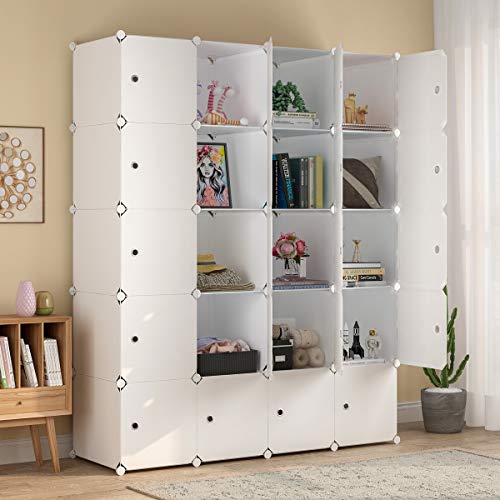 KOUSI Large Cube Storage - 14\"x18\" Depth Cube (20 Cubes) Organizer Shelves Clothes Dresser Closet Storage Organizer Cabinet Shelving Bookshelf Toy Organizer, White