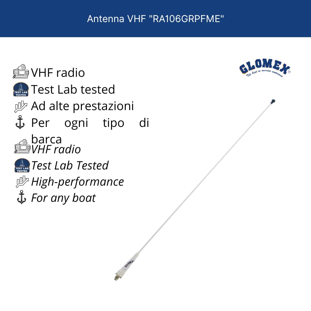 Glomex – Antenna VHF Glomeasy Leisure 0,9m (Bianco), Modello RA106GRPFME – Installazione Rapida Fast Fitting FME, Per barche a vela, motore, gommoni, yacht – Comunicazione Semplice e Affidabile
