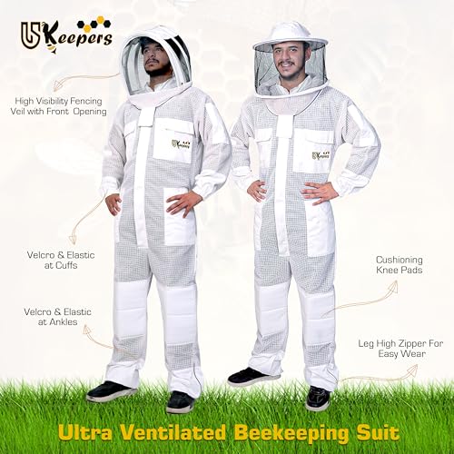 Image of 3-Layer Ultra Ventilated Sting Proof Bee Suit for Men & Women - Premium Beekeeping Suit with Bee Gloves & Two Detachable Beekeeping Veils (White 2XL)