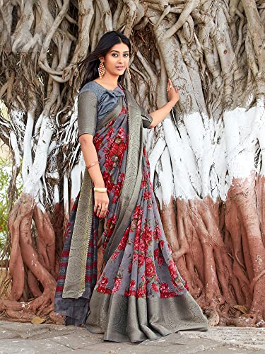 Image of AKHILAM Women's Sungudi Cotton Blend Paisley Printed Jacquard Work & Zari Border Saree With Unstitched Blouse Piece (MEERA17 SR Parent)