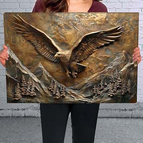 SEMARY Eagle FAKE 3D Effcet Canvas Wall Art - Bathroom Wall Decor, Office Decor for Artwork Print Posters For Living Room Bedroom Kitchen Framed Wall Art Ready To Hang - Z3453-20x30in Cover