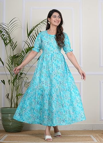 Image of Kuruti B Sheets Women's Cotton Floral Printed Regular Fit Anarkali Kurta for Women