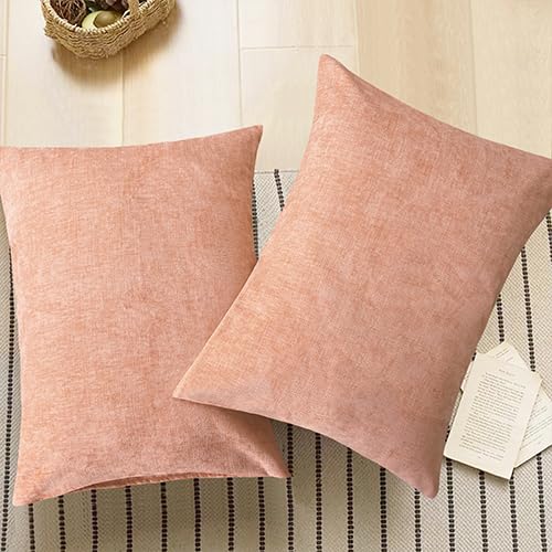 Image of CaliTime Throw Pillow Covers Decorative 20 X 26 Inches Pack of 2 Cozy Chenille Standard Pillow Shams Cases for Couch Sofa Bed Living Room Home Dusty Pink