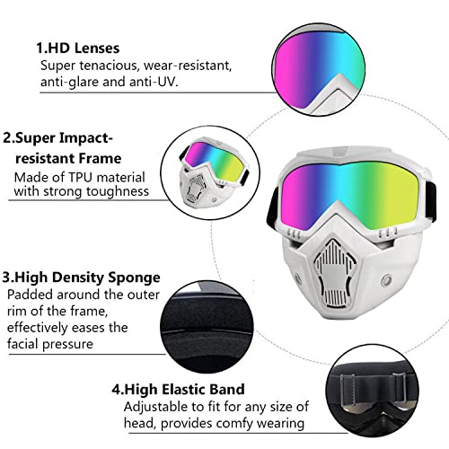 Borola Tactical Mask, Retro Motorcycle Goggles With Removable Face Mask, Safety Goggles Mask Uv400 Protection Compatible For Nerf Elite Toy Gun Game Rival (White) #TOP6