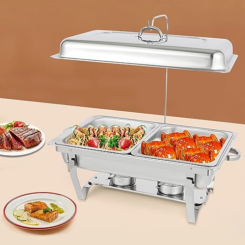 Mermajestic Chafing Dish Edelstahl 9L, DREI Größen Fach Futterschale, Buffet-Set Warmhaltebehälter, 410 Edelstahl Speisenwärmer, Herausnehmbaren Buffetwärmer für Catering und Buffet (2 Futterschalen) – Bild 7