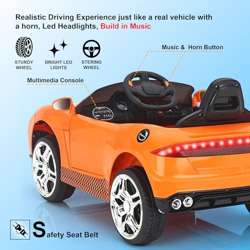 Image of Little Rides Battery Operated Car for Kids, Ride on Toy Car with Music & Light | Baby Big Jeep Rechargeable Battery | Kids to Drive 1 to 5 Years Boy Girl (Orange)