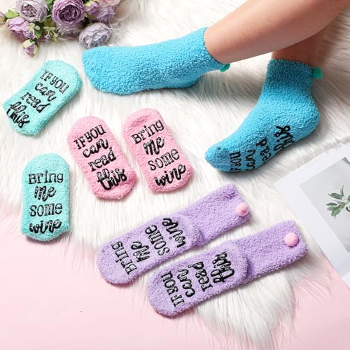 Image of Geyoga 4 Pair Valentine's Day Wine Socks Gifts for Women Wine Lovers Xmas If You Can Read This Cupcake Crew Socks