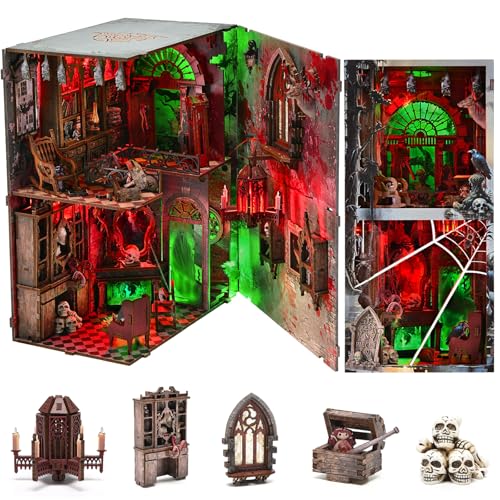 Haunted Book Nook Kit, DIY Miniature House Kit 3D Puzzles for Adults, Halloween 3D Puzzle, Bookshelf Decor Gifts for Family, Friends (Haunted Mansion)