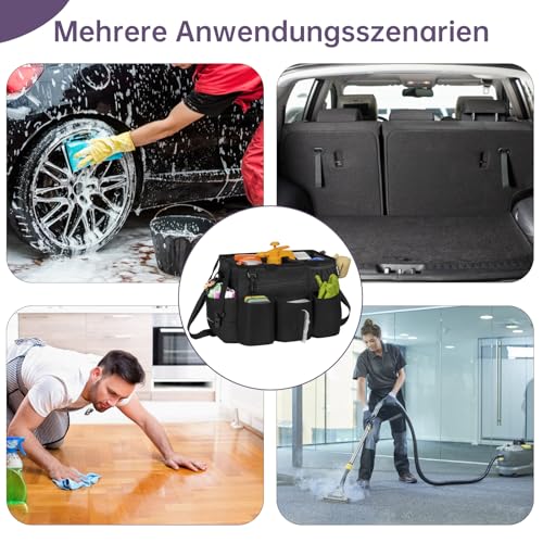 OUUTMEE Reinigungstasche 20 x 38 x 26 cm,Mit herausnehmbarem Fach Tote Reinigungstasche，Tragbarer Organizer für Reinigungsmittel Mit verstellbarem Schultergurt，Schwarz Groß