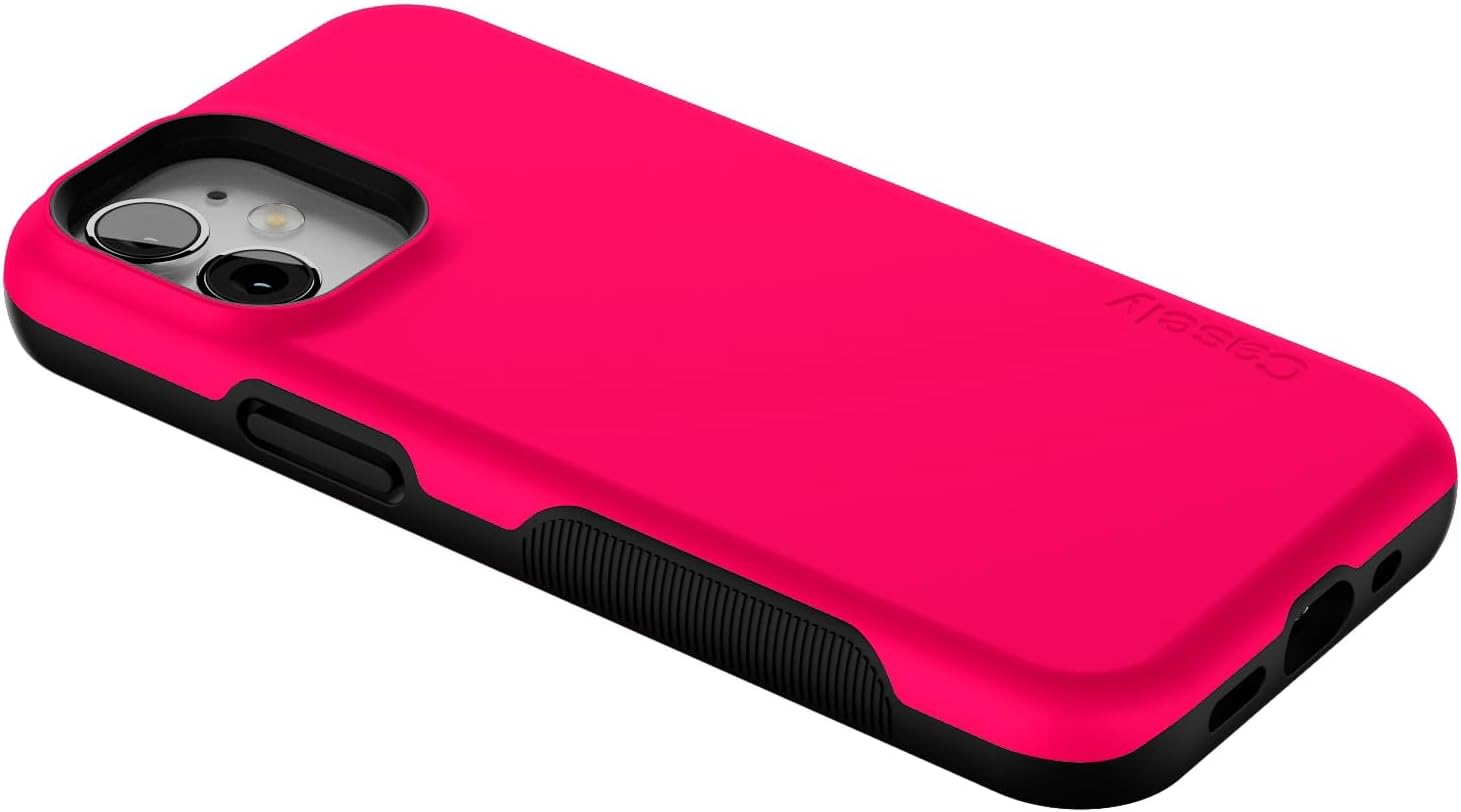 Casely iPhone 12 Mini Case | Think Pink | Solid Neon Pink | Bold Protective Design | Compatible with MagSafe