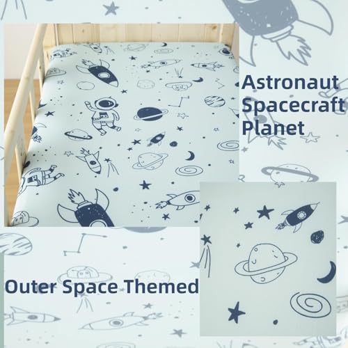 Image of SDIII 2 Pack Astronaut Space Crib Sheets for Boys Girls 52x28 Stretchy Microfiber Jersey Knit Space Sheet for Standard Crib and Toddler Mattress