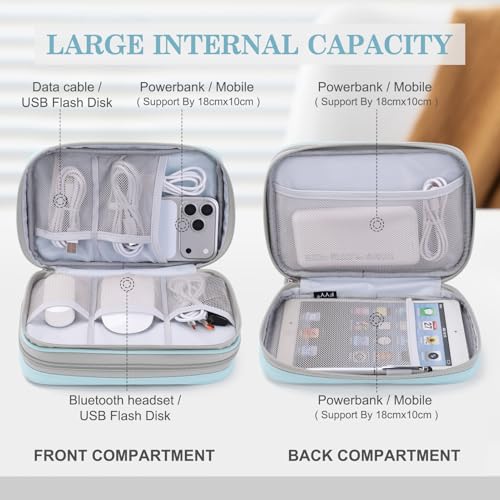 Image of FYY Electronic Organizer, Large Travel Cable Organizer Bag Pouch Electronic Accessories Carry Case Portable Waterproof Double Layers All-in-One Storage Bag for Cable, Cord, Charger, Mint Green